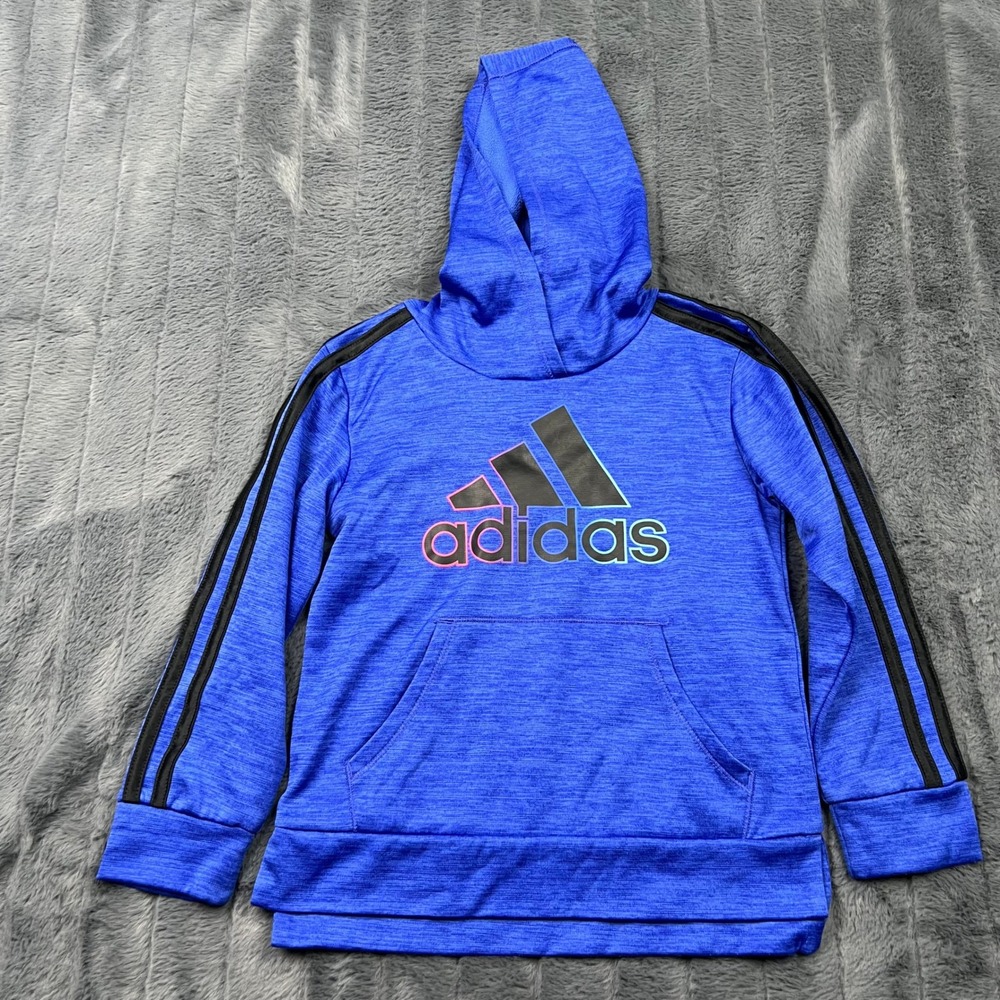 Adidas Kids Blue Space Dye Fleece Hoodie Logo Sweatshirt 4T 14200